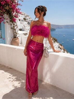 NEW House of CB Alexis PinkSequin Maxi Skirt